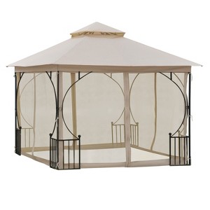 10' x 10' Patio Gazebo, Double Roof Outdoor Gazebo Canopy Shelter with Netting, Steel Corner Frame for Garden, Lawn and Deck - 1 of 4