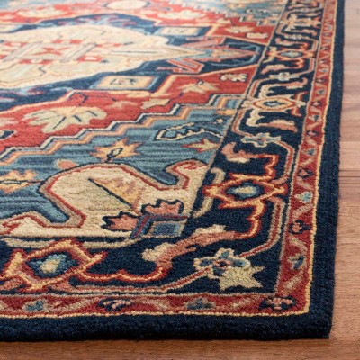 Heritage Red and Navy Hand-Tufted Wool Square Rug