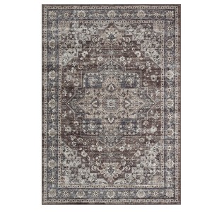 Washable Vintage Oriental Rug Non Slip Low Pile Rug Soft Throw Floor Cover Retro Medallion Foldable Indoor Carpet for Living Room Bedroom - 1 of 4