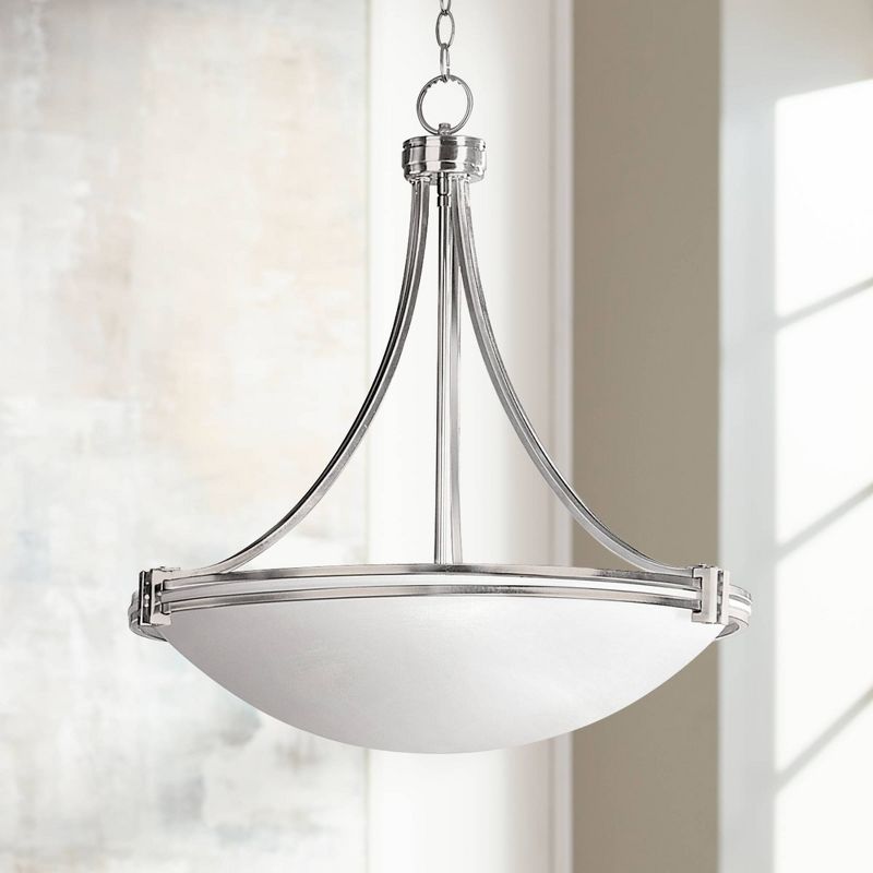 Possini Euro Design Deco Brushed Nickel Pendant Chandelier 24 1/4" Wide Modern White Marbled Bowl Glass 5-Light Fixture for Dining Room Kitchen Island, 2 of 8