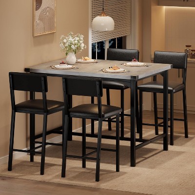 Dining Table Set for 4，5-Piece Kitchen Counter Height Table with Footrest & Corner Protector