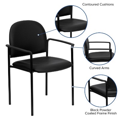 Black Vinyl Stackable Metal Reception Chair with Fixed Arms