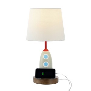 17.5" Houston Coastal Iron Rocket Kids' Table Lamp with USB Charging Port (Includes LED Light Bulb) - JONATHAN Y - 1 of 4
