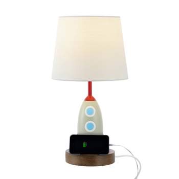 17.5" Houston Coastal Iron Rocket Kids' Table Lamp with USB Charging Port (Includes LED Light Bulb) - JONATHAN Y
