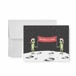 Paper Frenzy Aliens Outer Space We Believe in Santa Funny Humorous Christmas Holiday Cards with White Envelopes - 25 pack - 1 of 2
