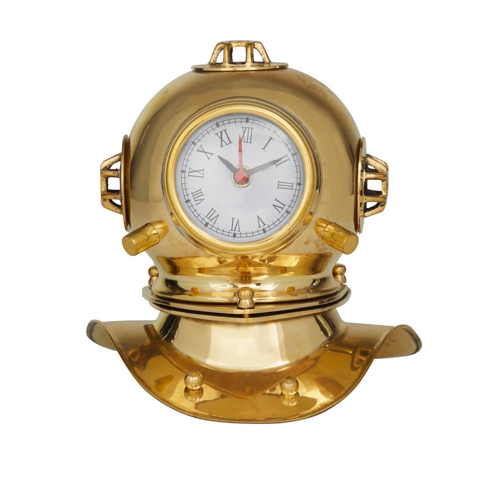 Photos - Wall Clock 8"x8" Brass Diver Helmet Clock Gold - Olivia & May