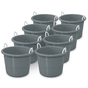 Life Story Large 17 Gallon Plastic Storage Bucket Open Top Container with Easy Grip Rope Handles for Indoor and Outdoor Storage, 8 Pack, Gray - 1 of 2