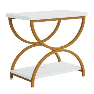 Resenkos Sofa Side End Table, End Table, Couch Table,2-Tier End Table, Rectangular Side Table with Stylish Metal Frame,Faux Marble White & Gold - 1 of 4