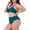 Agnes Orinda Women's Plus Size Two Piece Tie High Waisted Tummy Control V Neck Bikini Set - 2 of 4