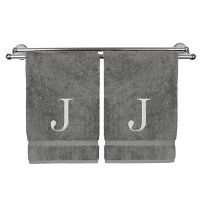 BC BARE COTTON Monogrammed Hand Towel, 100% Turkish Cotton - Set of 2 - Gray - Silver Block - 1 of 4