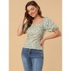 Allegra K Women's Puff Sleeve Square Neck Peasant Floral Blouse - 3 of 4