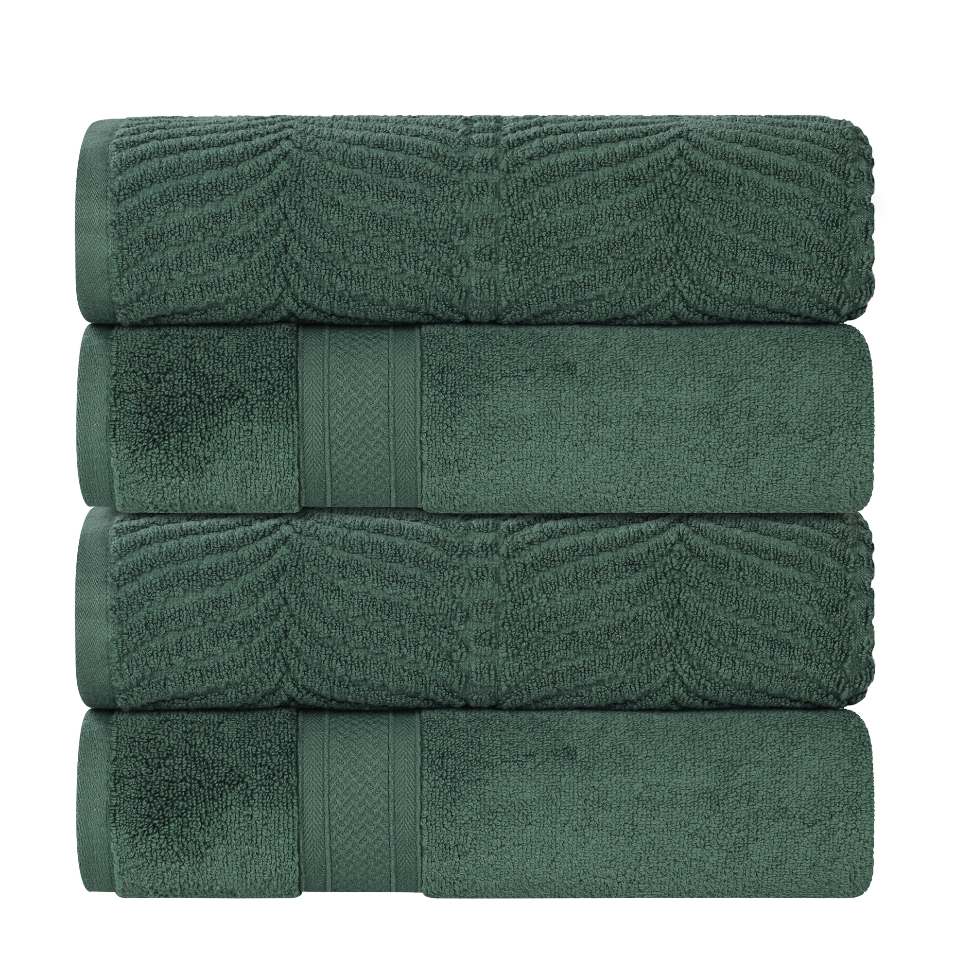 Chevron Zero Twist Cotton Solid and Jacquard Bath Towel Set of 4, Forest Green - Blue Nile Mills