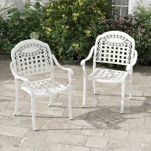 Costway 2pcs Patio Cast Aluminum Armrest Chairs Dining Stackable Outdoor Bronze/White - 1 of 4