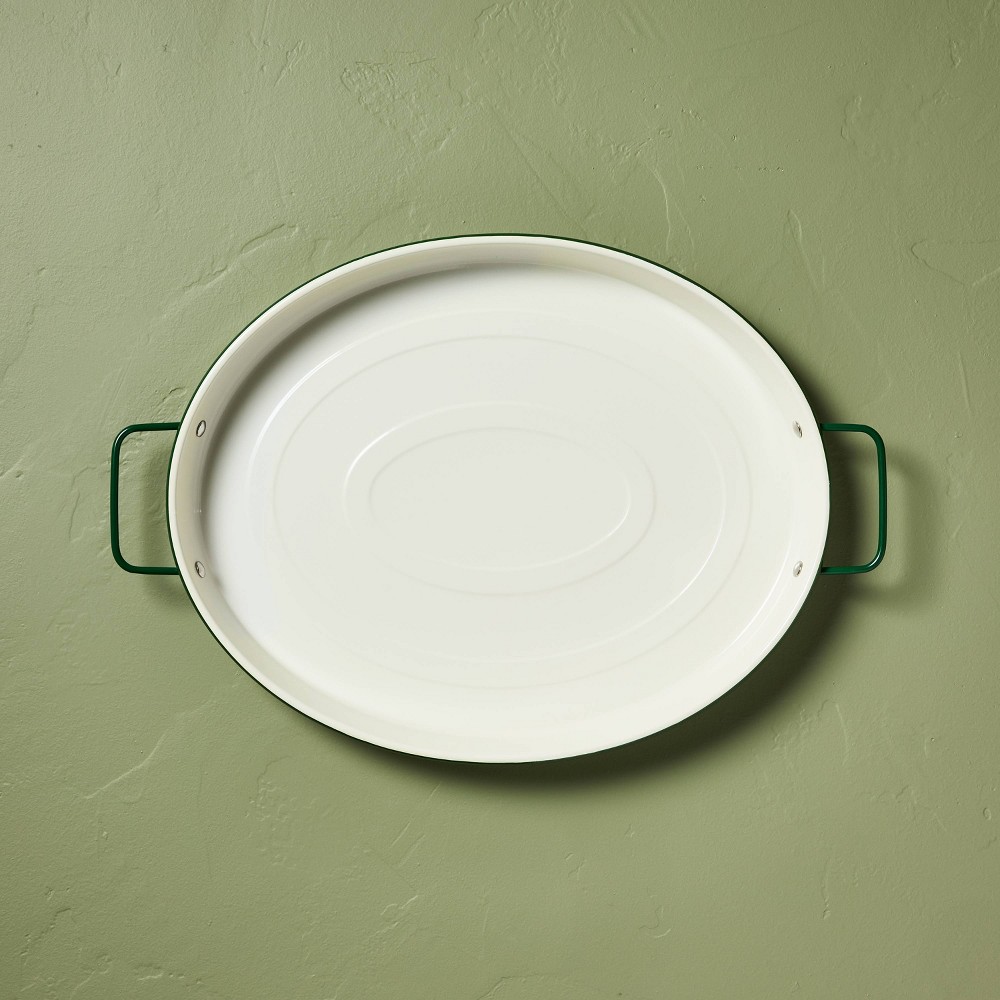 Enamel-Coated Metal Oval Serving Tray Cream/Green - Hearth & Hand™ with Magnolia