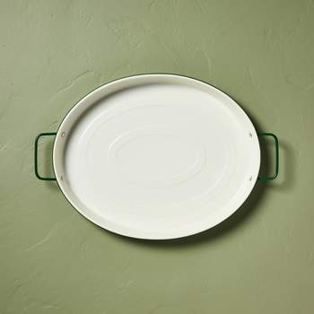 Enamel-Coated Metal Oval Serving Tray Cream/Green - Hearth & Hand™ with Magnolia