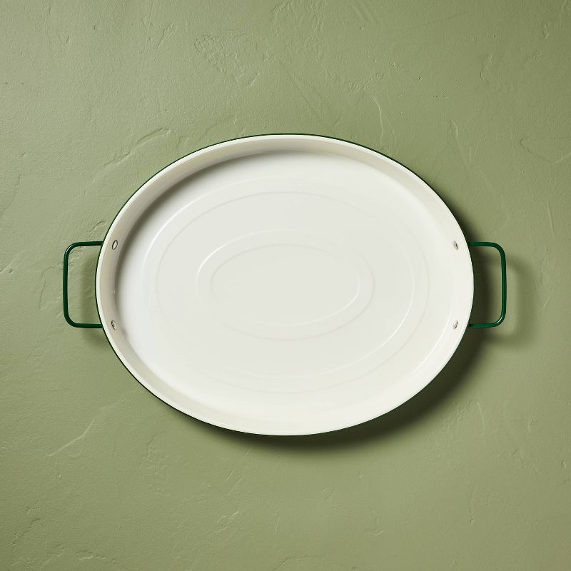 Enamel-Coated Metal Oval Serving Tray Cream/Green - Hearth &#38; Hand&#8482; with Magnolia, 1 of 6