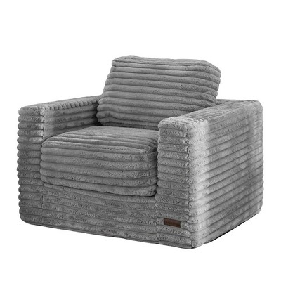 MAXYOYO Giant Bean Bag Chair, Striped Faux Fur Upholstered Floor Sofa with Pillows and Armrests, Grey