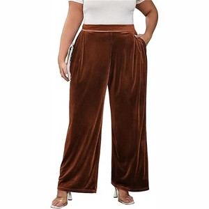 Clearlove Women's Plus Size Velvet Wide Leg Pants with Comfort Waistband Elastic Waist Casual Trouser - 1 of 4