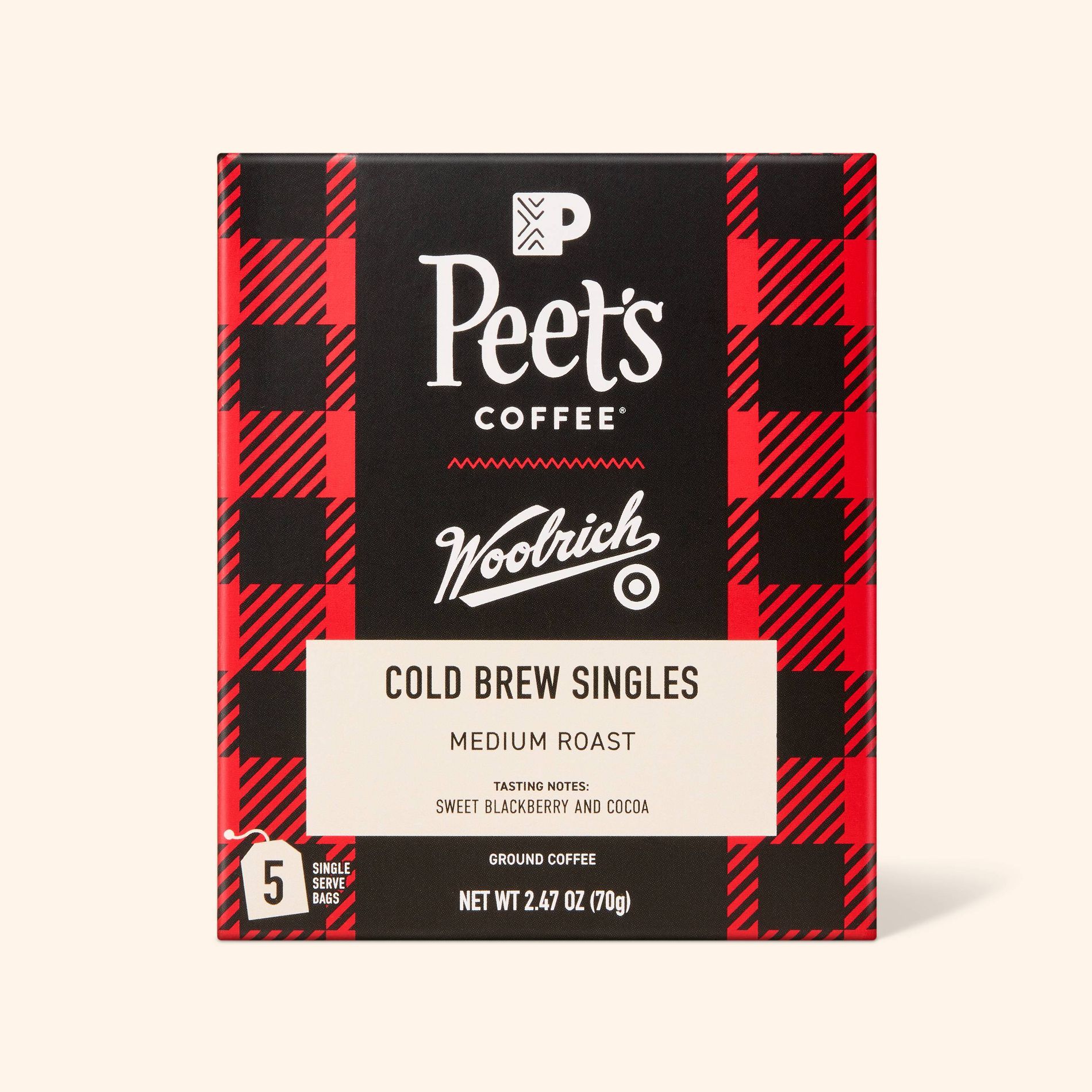 Peet's Coffee Buffalo Check Blend Cold Brew Medium Roast Coffee Steep Bags - 5ct - Woolrich x Target