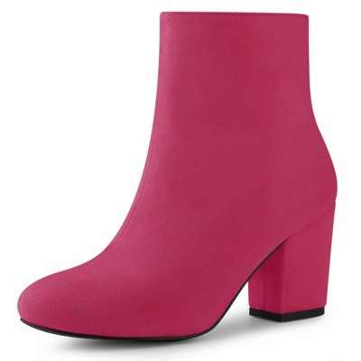 Allegra K Women's Round Toe Side Zipper Block Heel Ankle Boots