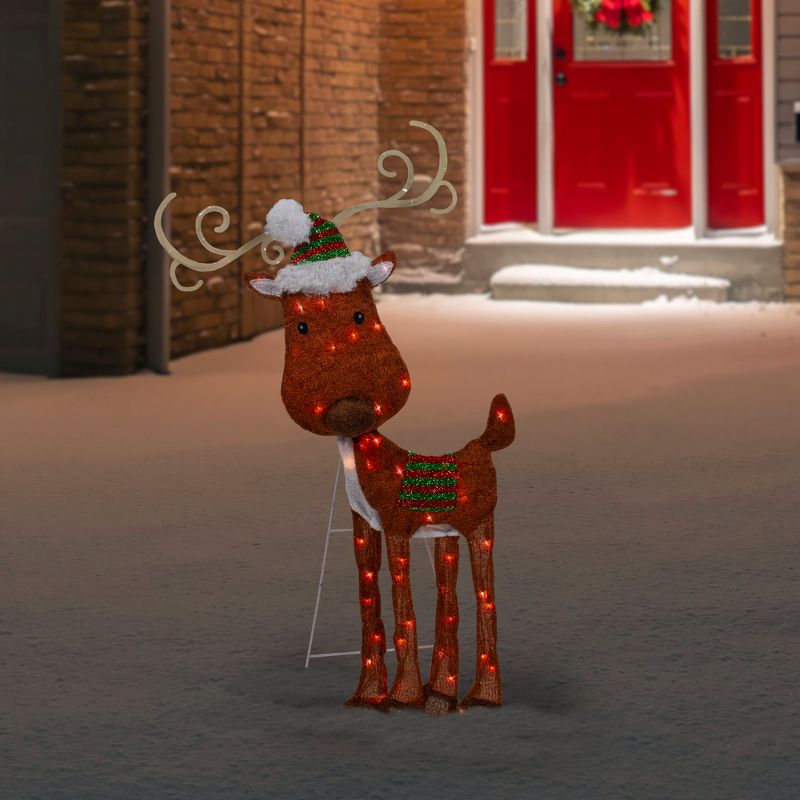 Northlight 32" Lighted 2D Chenille Reindeer Outdoor Christmas Decoration, 2 of 7