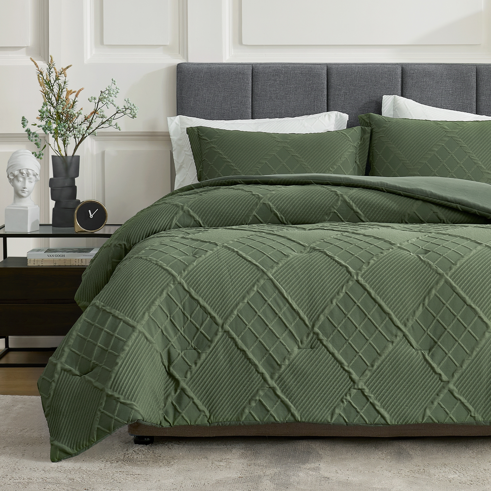 Soft Jacquard Comforter Set, All Season Bedding with Elegant Windowpane Texture-Amelie Home