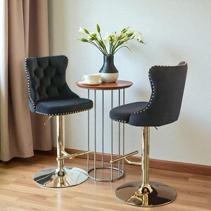 Mshliw Set of 2 Adjustable Swivel Velvet Barstools with Backrest, Tufted Upholstered Counter Chairs with Gold Base for Kitchen Island and Home Bar - 1 of 4