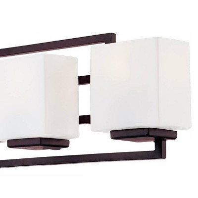 Bronze 30" Geometric 4-Light Wall Fixture with Opal Glass Shades