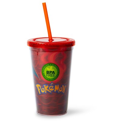 Just Funky Pokémon Charizard Lenticular Plastic Tumbler Cup Lid & Straw | Holds 16 Ounces