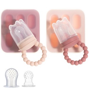 Silicone Baby Fruit Feeders with Freezer Tray for Batch Prep, Set of 2 – Safe & Convenient, Includes Extra Pouches & Travel Lids, Dishwasher Safe - 1 of 4