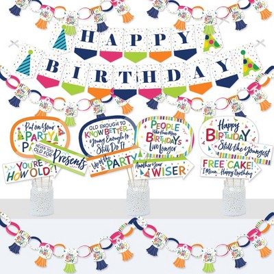 Big Dot of Happiness Cheerful Happy Birthday - Banner and Photo Booth Decorations - Colorful Birthday Party Supplies Kit - Doterrific Bundle