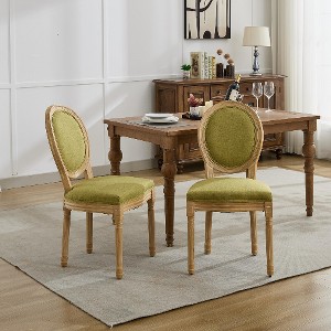 Lyngins French Style Dining Chairs (Set of 2), Linen Upholstered Armless Chair with Rattan Backrest, Solid Wood Kitchen Chairs & Living Room Chair - 1 of 4