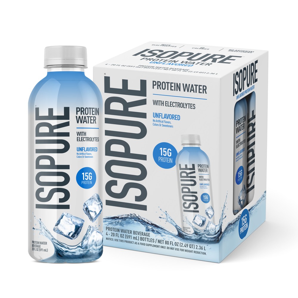 Isopure Unflavored 15g Clear Protein Water with Electrolytes - 4pk/20 fl oz: Caffeine Free