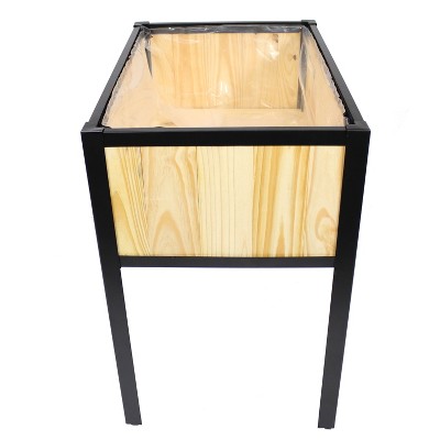 Natural Acacia Wood and Steel Raised Garden Bed with Removable Planter Bag