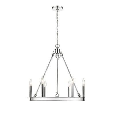 Polished Nickel 6-Light Candle Chandelier with Round Frame