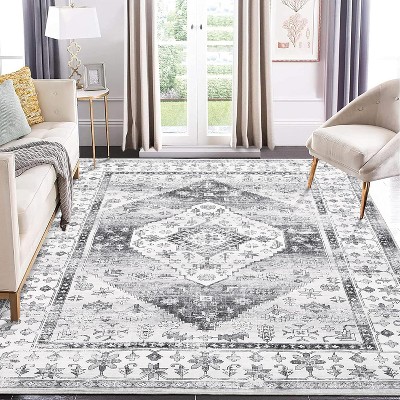 Washable Runner Rug, Vintage Oriental Low Pile, Ultra-Thin Non-Slip, Distressed Accent Carpet for Hallway, Kitchen, Bedroom