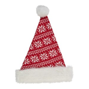 Northlight 17" Red and White Nordic Snowflake and Striped Santa Hat With Pom Pom - 1 of 3