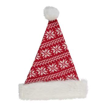 Northlight 17" Red and White Nordic Snowflake and Striped Santa Hat With Pom Pom