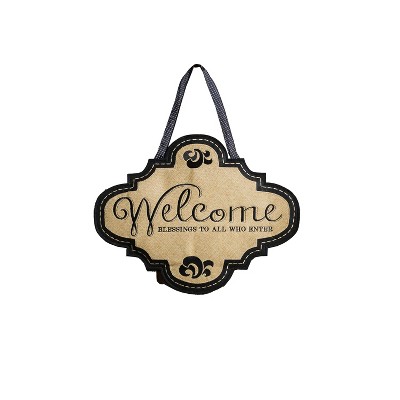 Welcome Burlap Door Décor, 13.50x17.50"H