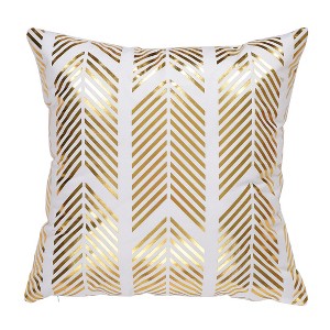 Throw Pillow Cover Gold Geometric Pattern Modern Square Pillow Shams Bronzing Flannelette Cushion Cover for Bedroom Sofa Car Gold, White 18"x18" - 1 of 4