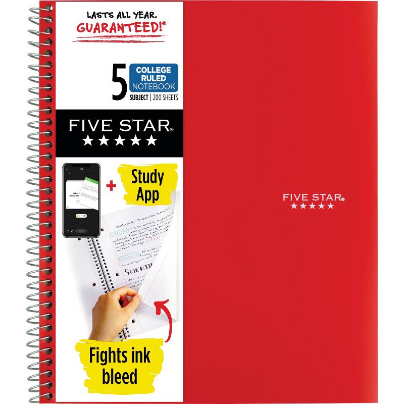 Five Star 5 Subject College Ruled Spiral Notebook (Colors May Vary), 3 of 15