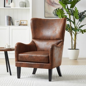 27.2" Polyester Hi-Back Accent Chair with Nailhead Trim, Wingback Style and Contemporary Design - 1 of 4