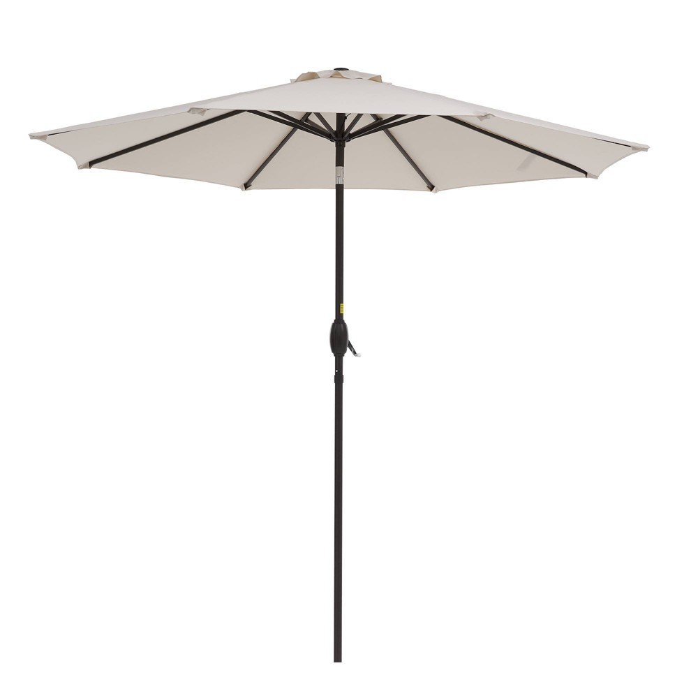 Photos - Parasol 9' x 9' UV Protected Patio Umbrella with Crank and Push Button Tilt Beige