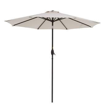 9' x 9' UV Protected Patio Umbrella with Crank and Push Button Tilt Beige - Wellfor