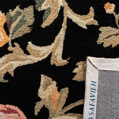 Black Floral Hand-Knotted Wool Area Rug, 3'9" x 5'9"