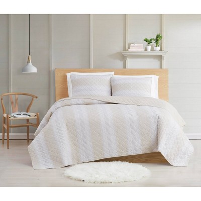 Twin XL 2pc Farmhouse Stripe Quilt Set Tan - Cottage Classics