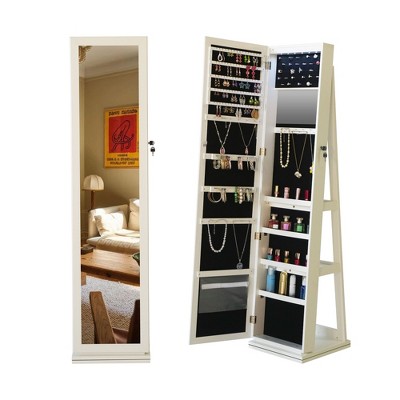 CAVINAS Mirror Jewelry Cabinet Full Length Mirror 360° Swivel Jewelry Cabinet Jewelry Armoire Organizer with Mirror