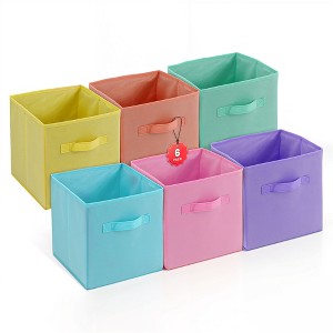 4E's Novelty 6 Packs 11 Inch Pastel Color Storage Foldable Cube Bins, Colorful Storage Baskets - 1 of 4