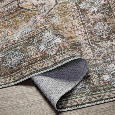 Hauteloom Beige and Ice Blue Washable Polyester Area Rug 3' x 5'