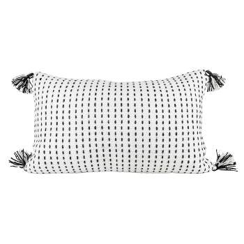White with Black Tick Stripe 14X22 Hand Woven Filled Outdoor Pillow - Foreside Home & Garden